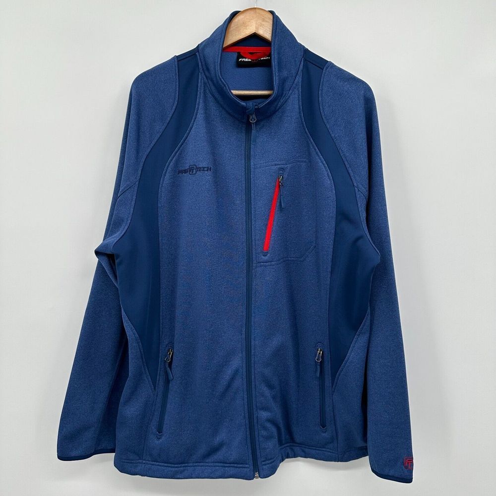 Free Tech Jacket Softshell XL 46 48 Men Blue Full Zip Pockets Stretch Activewear